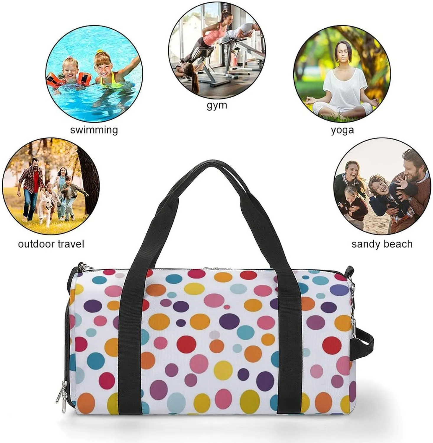 Colorful Polka Dot Pattern Fitness Large Gym Bag for Unisex with Shoe Compartment & Wet Pocket