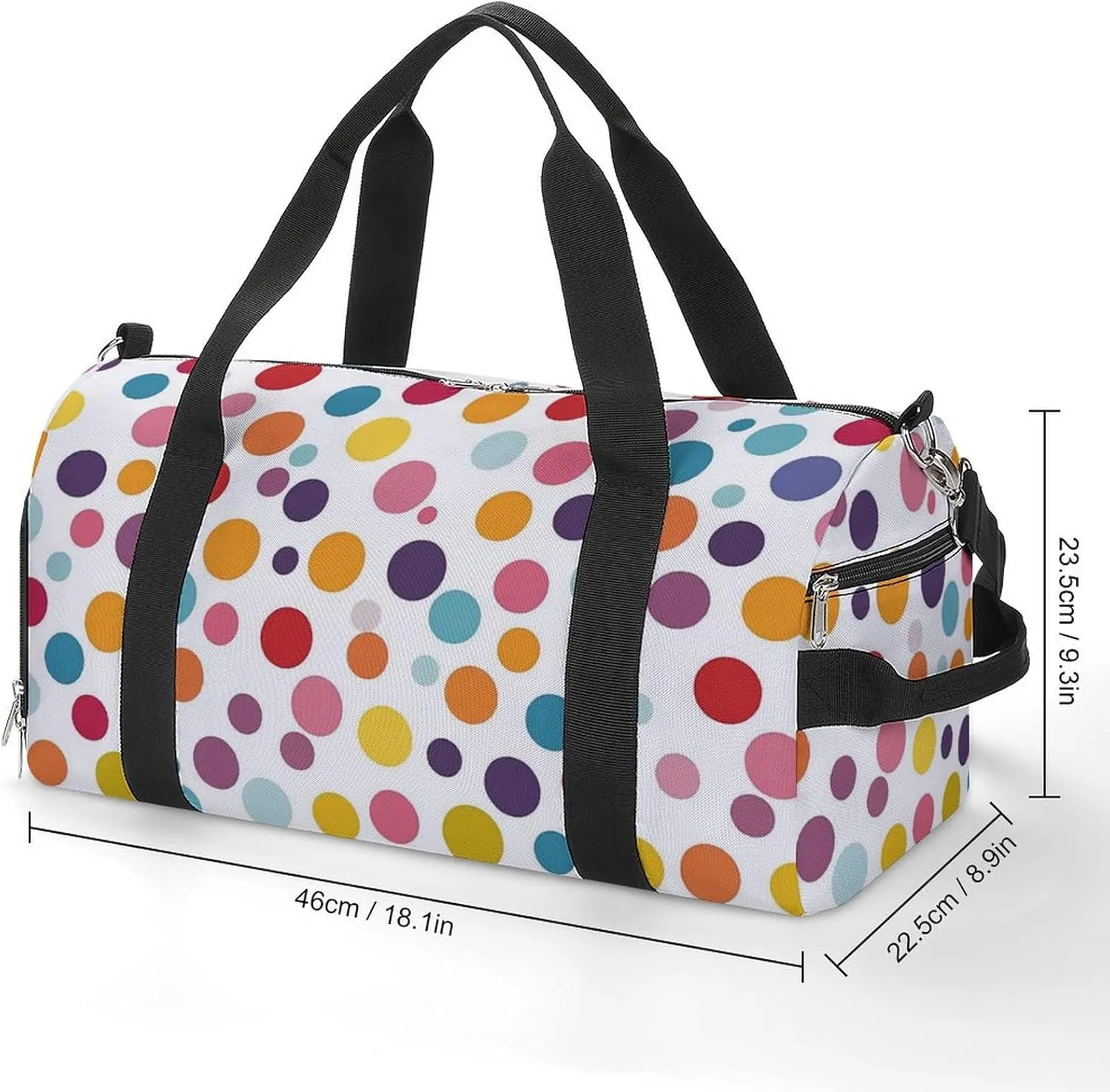 Colorful Polka Dot Pattern Fitness Large Gym Bag for Unisex with Shoe Compartment & Wet Pocket