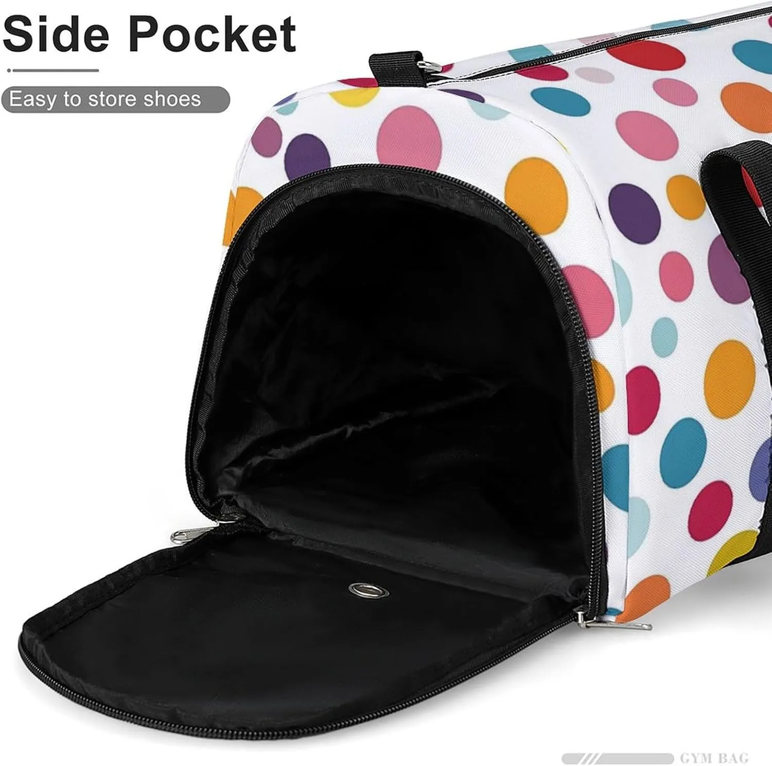 Colorful Polka Dot Pattern Fitness Large Gym Bag for Unisex with Shoe Compartment & Wet Pocket
