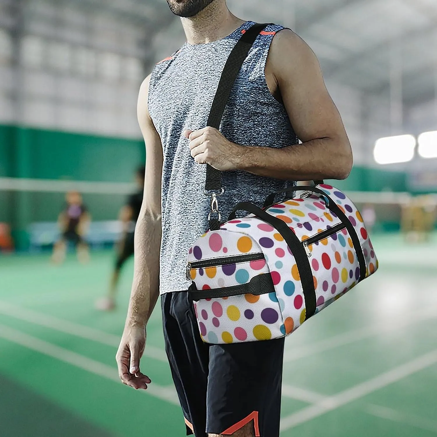 Colorful Polka Dot Pattern Fitness Large Gym Bag for Unisex with Shoe Compartment & Wet Pocket