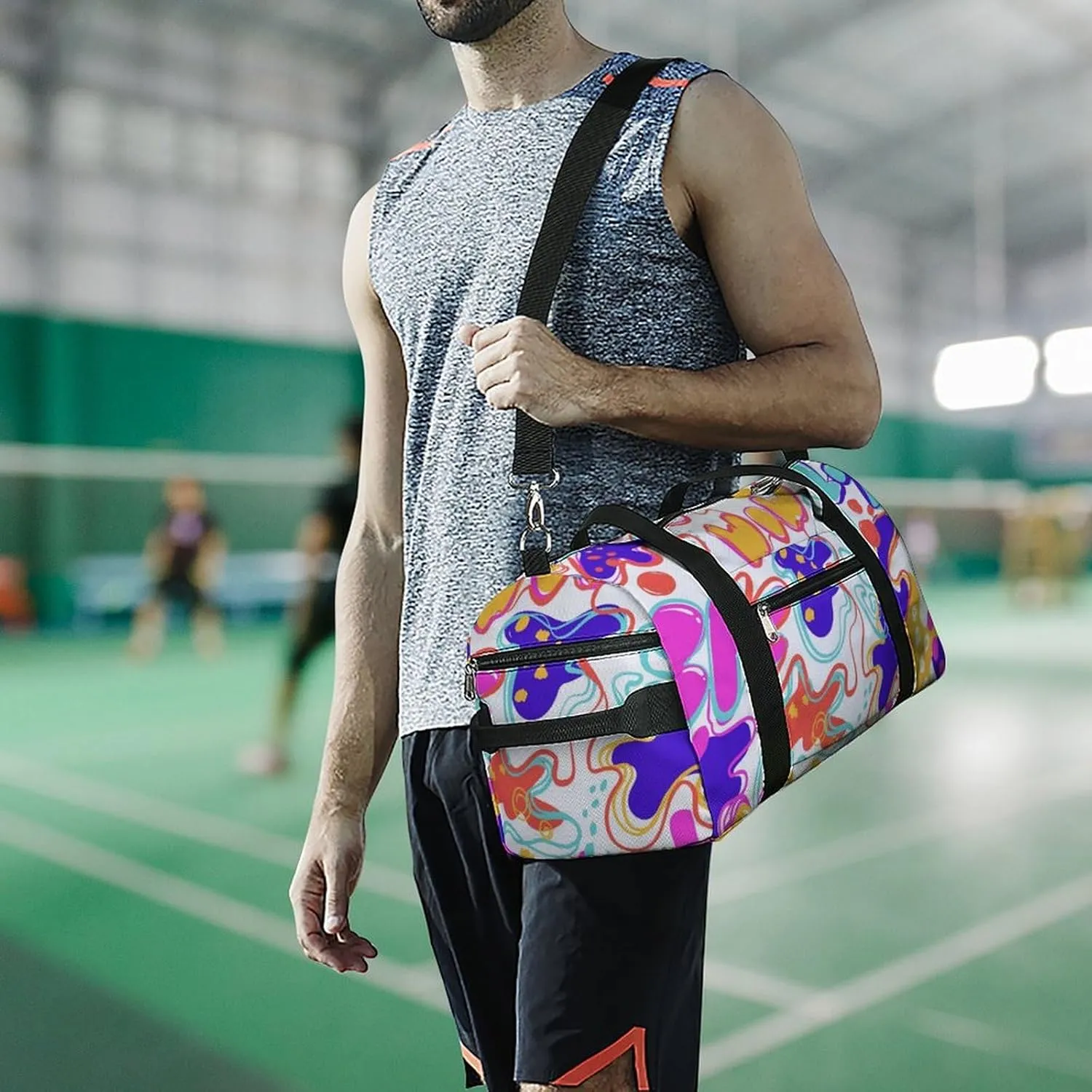 Colorful Pop Art Fitness Large Gym Bag for Unisex with Shoe Compartment & Wet Pocket