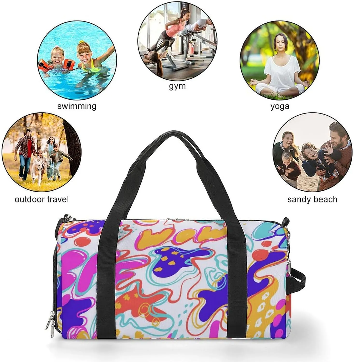 Colorful Pop Art Fitness Large Gym Bag for Unisex with Shoe Compartment & Wet Pocket