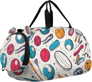 Colorful Sports Motif Youth Sports Duffel Bag with Ventilated Shoe Compartment|All-Season Lightweight Travel Gym Bag for Girls & Boys|Water-Resistant Gear Bag