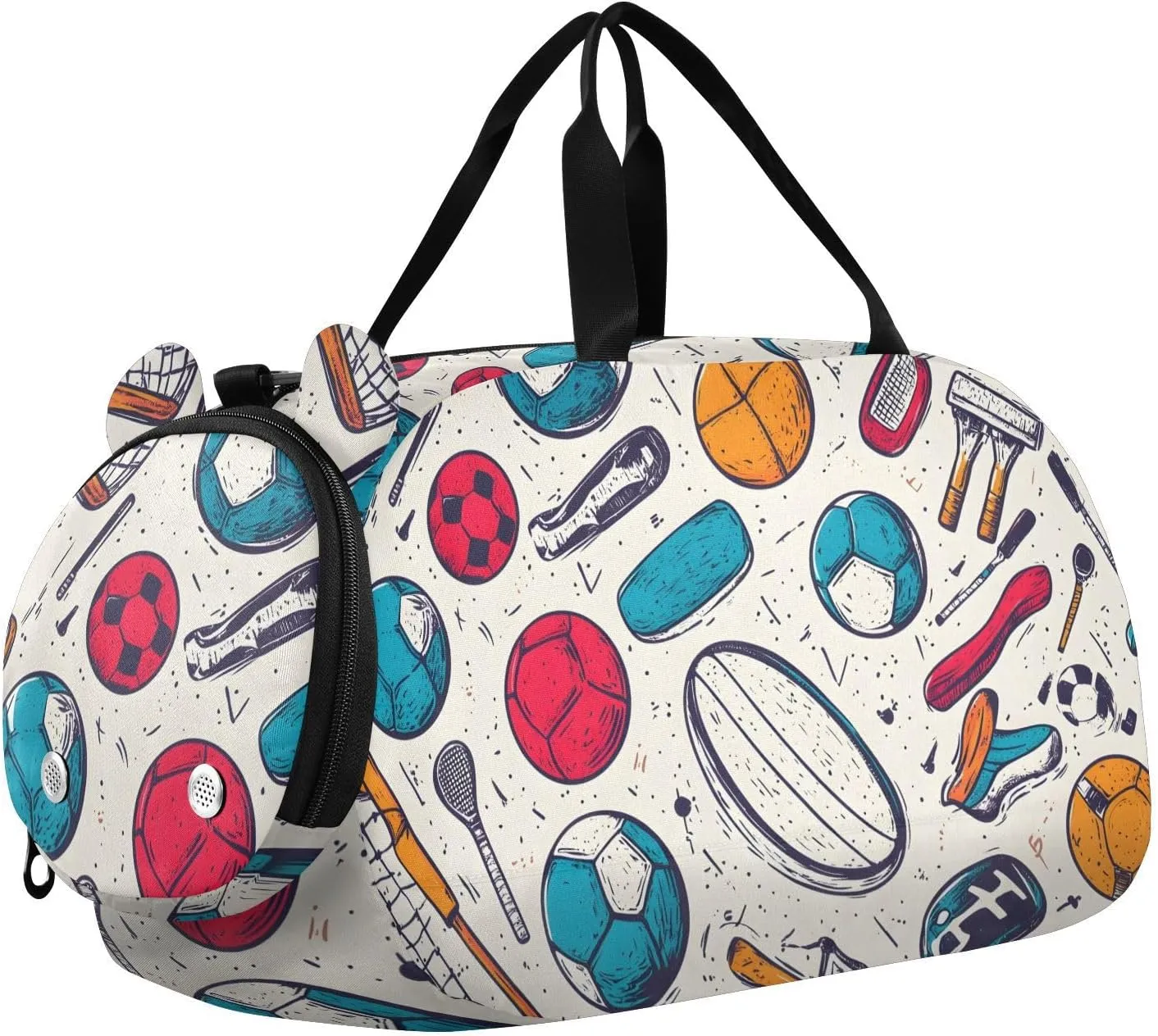 Colorful Sports Motif Youth Sports Duffel Bag with Ventilated Shoe Compartment|All-Season Lightweight Travel Gym Bag for Girls & Boys|Water-Resistant Gear Bag