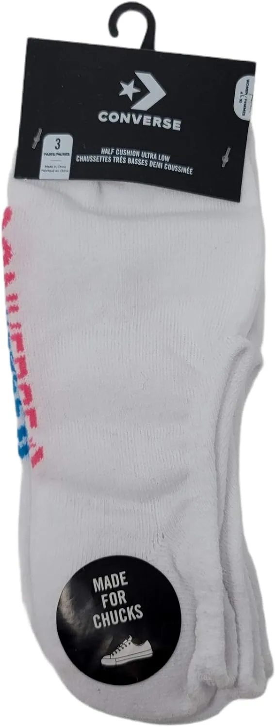 Converse Womens No Show Socks 3 Pack Half Cushion Ultra Low Made For Chucks Shoe Size 6-10