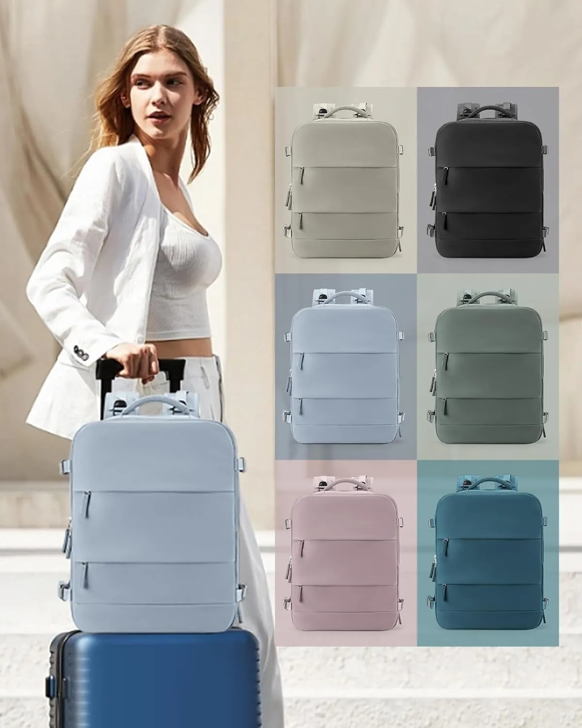 coowoz Large Travel Backpack Carry On for Women Man Waterproof Gym Backpack with Laptop Compartment Mochila de Viaje Teacher Personal Item Backpack Rucksack Airplane Accessories Must Haves (Grey Blue)
