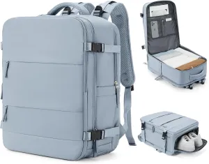 coowoz Large Travel Backpack Carry On for Women Man Waterproof Gym Backpack with Laptop Compartment Mochila de Viaje Teacher Personal Item Backpack Rucksack Airplane Accessories Must Haves (Grey Blue)