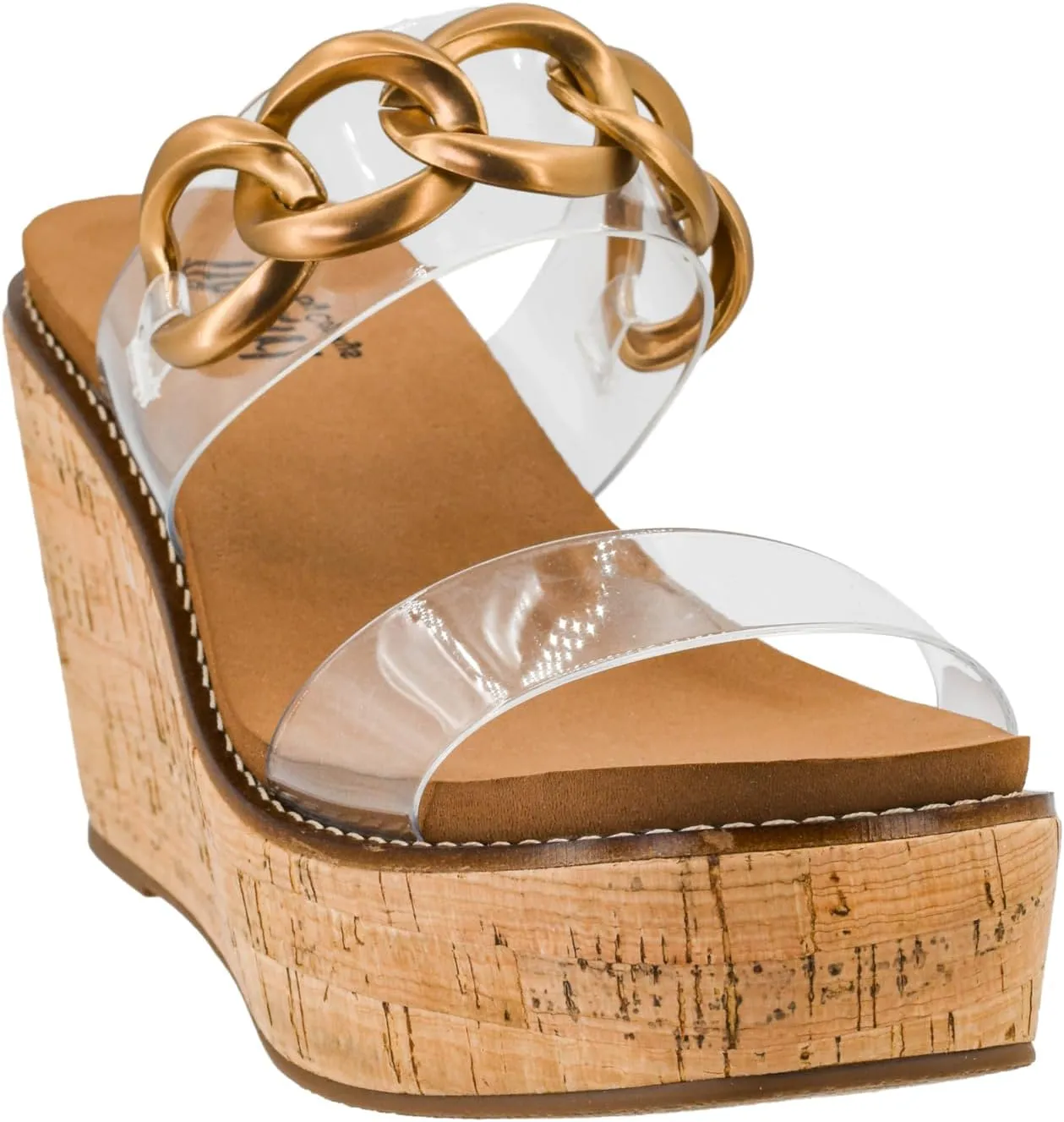 Corkys Footwear On Vacay 3.75-Inch Wedges - Two Strap Slip-on Cork Wedge With Chunky Chain Detail - Where Comfort Meets Chic with Cushioned EVA Insoles