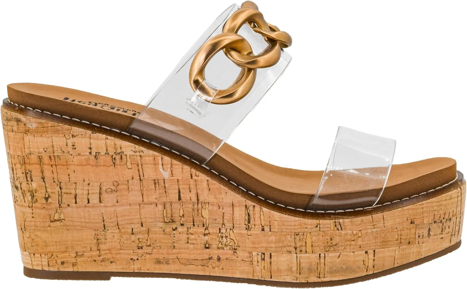 Corkys Footwear On Vacay 3.75-Inch Wedges - Two Strap Slip-on Cork Wedge With Chunky Chain Detail - Where Comfort Meets Chic with Cushioned EVA Insoles