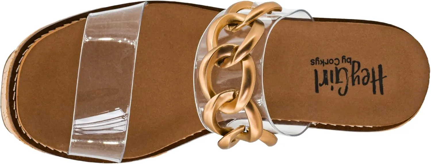 Corkys Footwear On Vacay 3.75-Inch Wedges - Two Strap Slip-on Cork Wedge With Chunky Chain Detail - Where Comfort Meets Chic with Cushioned EVA Insoles