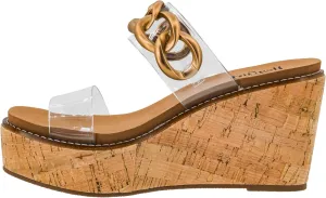 Corkys Footwear On Vacay 3.75-Inch Wedges - Two Strap Slip-on Cork Wedge With Chunky Chain Detail - Where Comfort Meets Chic with Cushioned EVA Insoles