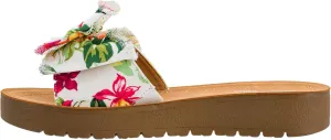 Corkys Footwear Spray Tan Sandal - Comfortable And Cushioned Insoles, Wide Strap with Bow, Frayed Edges On Upper, Open Toe, Easy And Convenient Slip-On Design