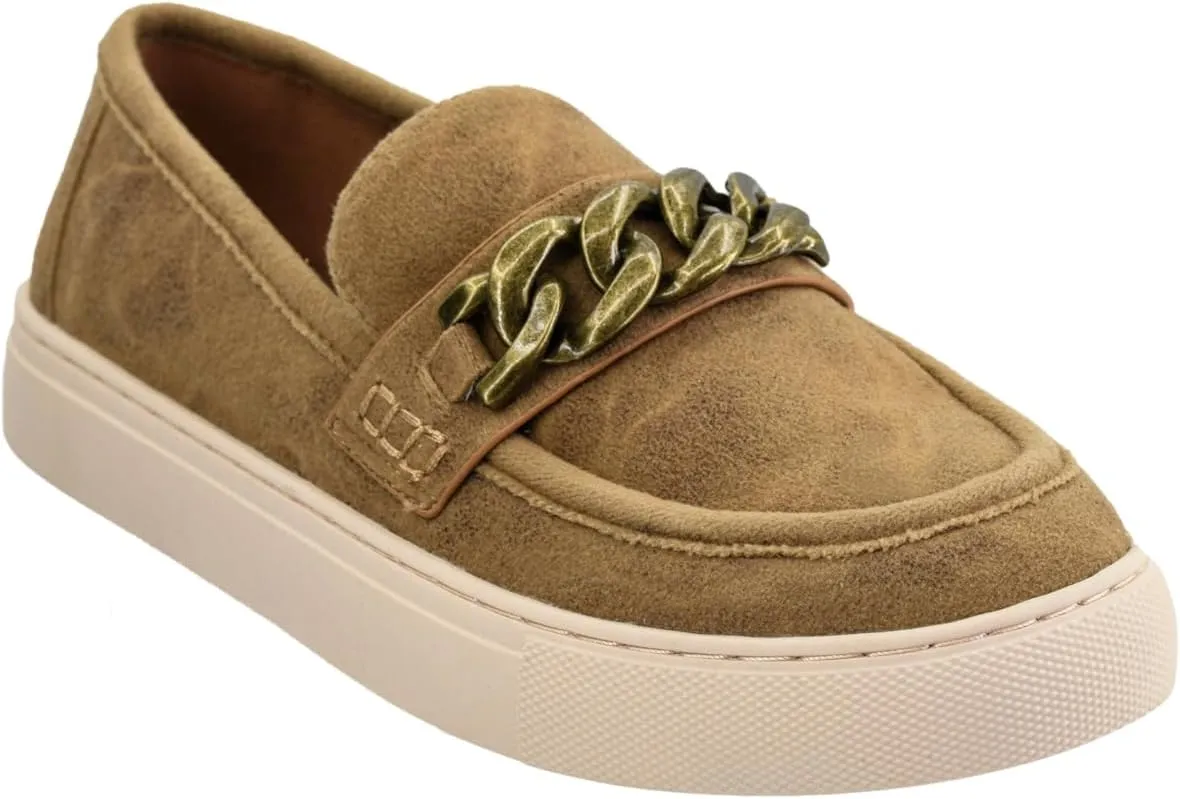 Corkys Footwear Women's Chain Reaction Slip on Fashion Sneaker - Featuring a Chain Detail on The Upper, A Moc Toe, and A Comfortable Insole for All Day Wear - Raffia, Size 11