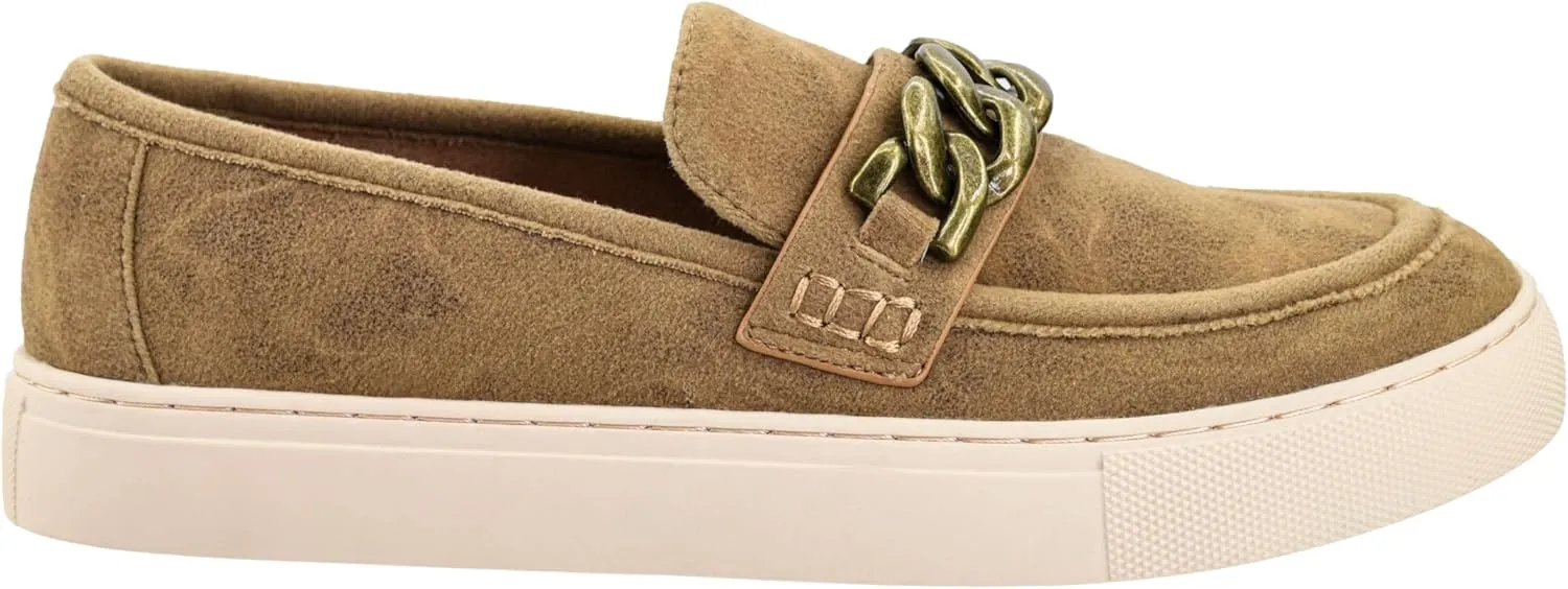Corkys Footwear Women's Chain Reaction Slip on Fashion Sneaker - Featuring a Chain Detail on The Upper, A Moc Toe, and A Comfortable Insole for All Day Wear - Raffia, Size 11