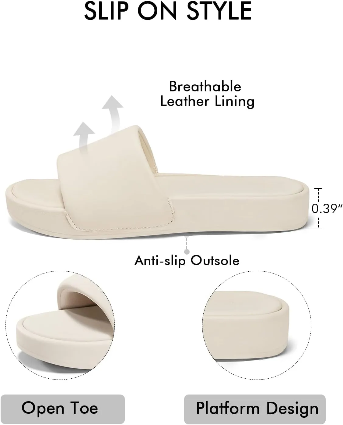 Coutgo Womens Platform Slide Sandals Comfortable Open Toe Slippers Slip On Summer Beach Shoes