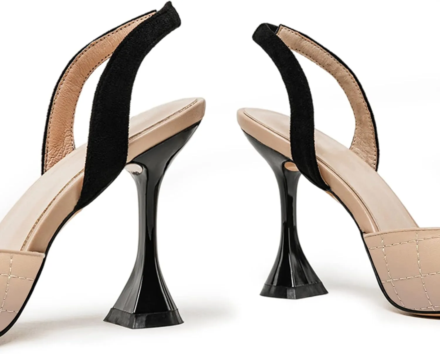 Coutgo Women's Slingback Pumps Pointed Toe Slip On Stiletto Heels Patchwork Dress Party Shoes