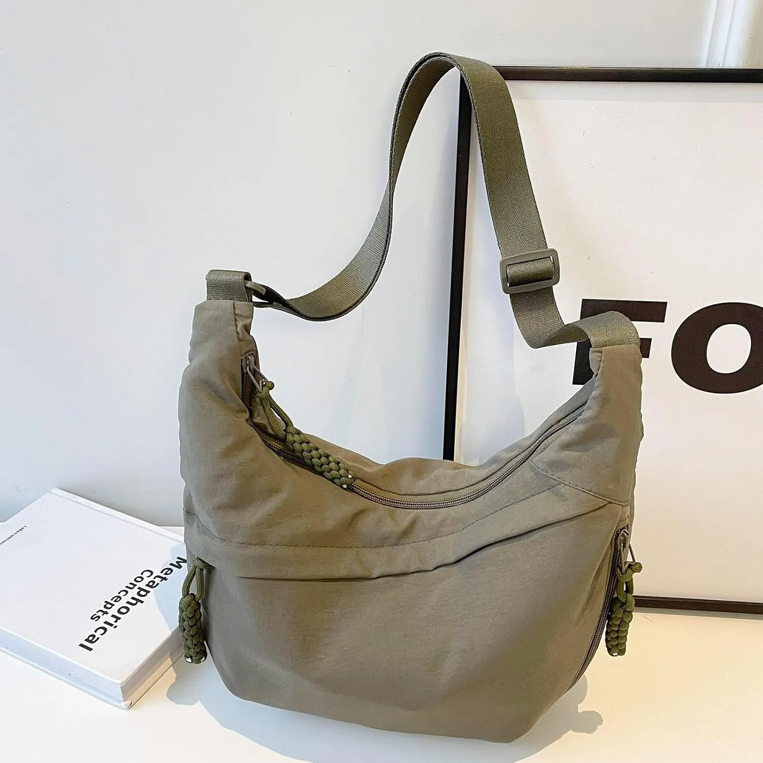 Crescent Crossbody Bags for Women Nylon Slouchy Sling Hobo Bag,Spacious Dumpling Shoulder Handbag Cross Body Purses