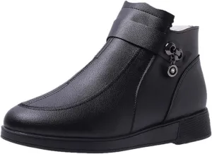 Ctreela Womens Winter Wedge Flat Heel Boots Thermal Warm Furry Lined Outdoor Shoes Fashion Slip on Faux Leather Ankle Bootie