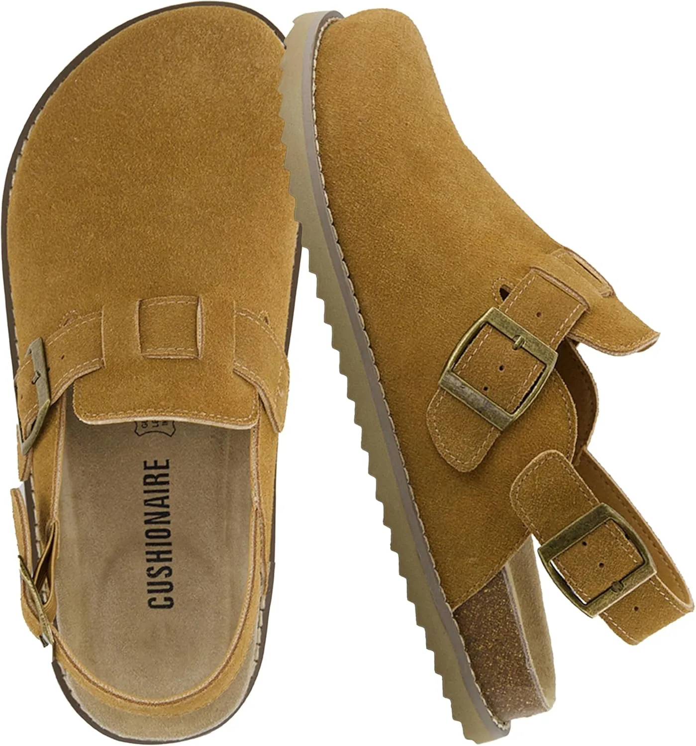 CUSHIONAIRE Brooklyn Women's Suede Clogs - Adjustable Slingback Clog Sandal with Buckle, Memory Foam, Wide Widths