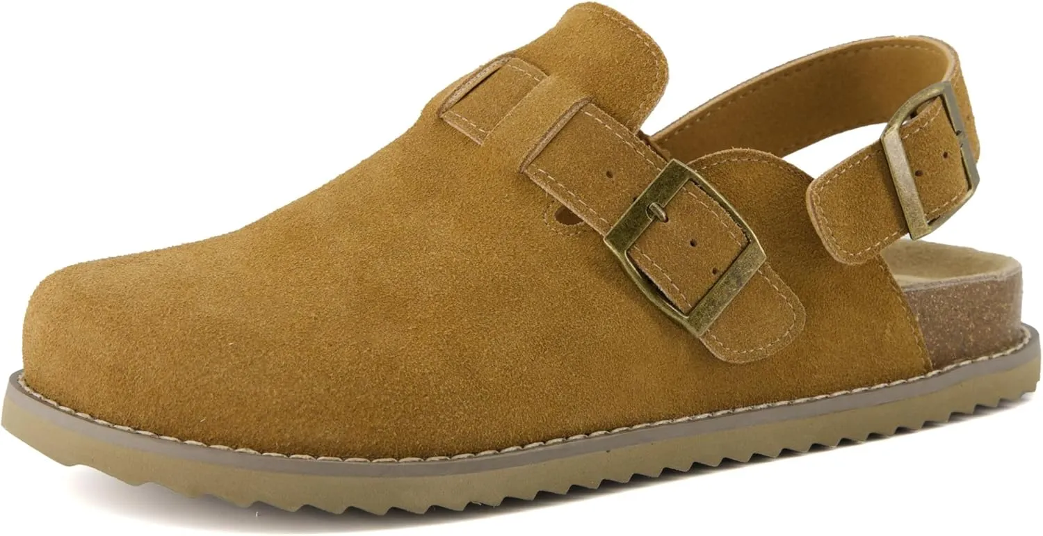 CUSHIONAIRE Brooklyn Women's Suede Clogs - Adjustable Slingback Clog Sandal with Buckle, Memory Foam, Wide Widths