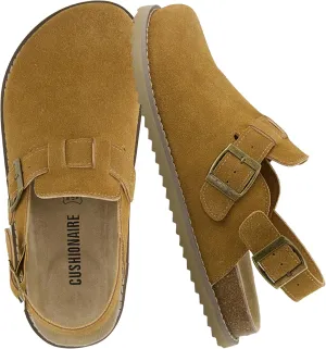 CUSHIONAIRE Brooklyn Women's Suede Clogs - Adjustable Slingback Clog Sandal with Buckle, Memory Foam, Wide Widths