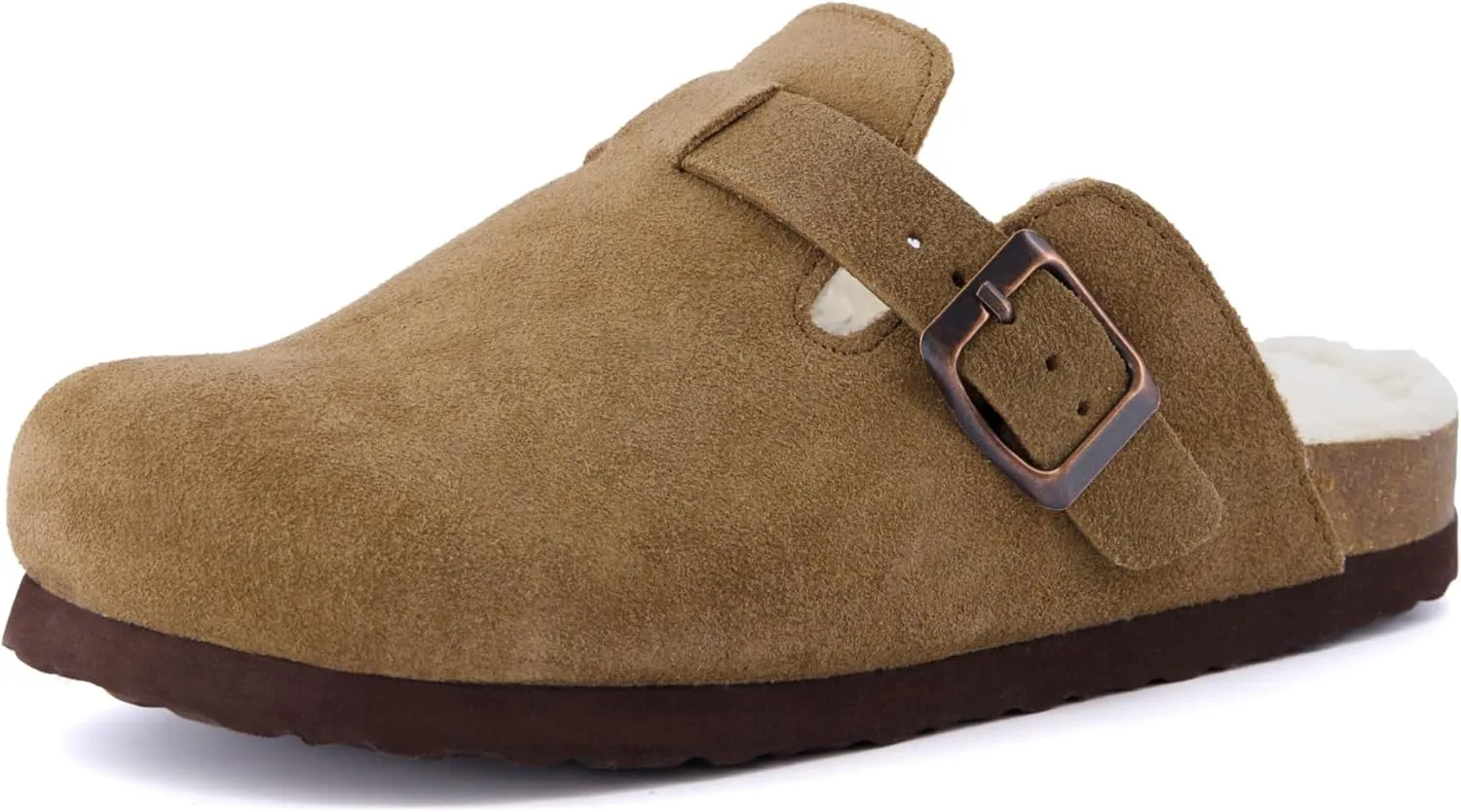 CUSHIONAIRE Kid's Hana Cork footbed clog with Genuine Leather upper, Faux Fur lining, and  Comfort