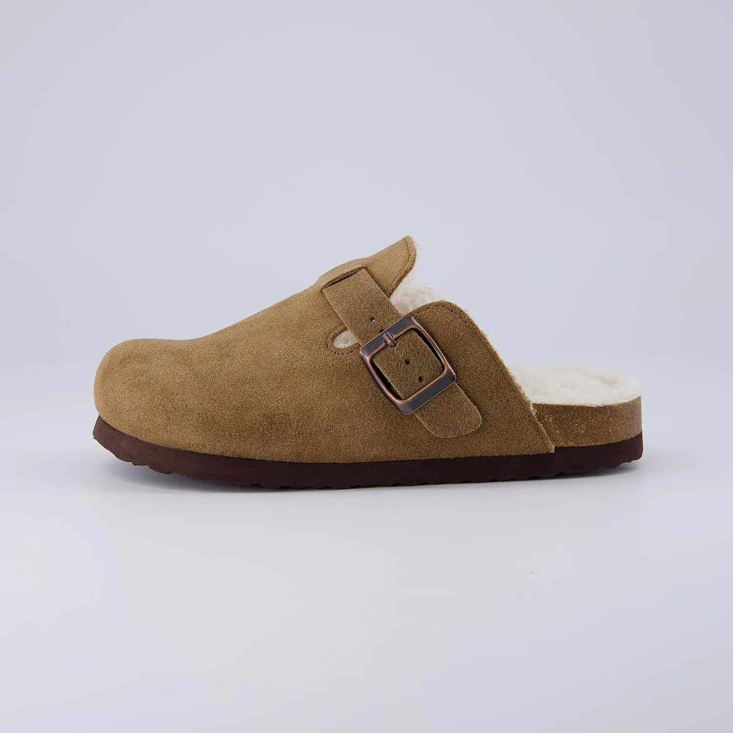 CUSHIONAIRE Kid's Hana Cork footbed clog with Genuine Leather upper, Faux Fur lining, and  Comfort