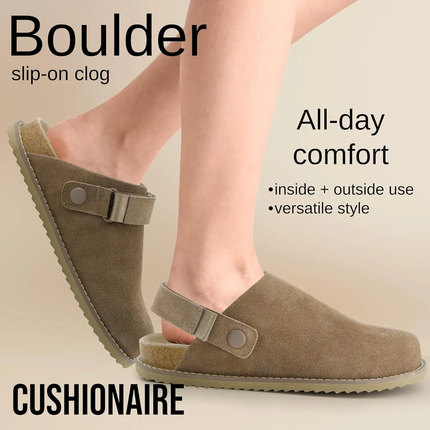 CUSHIONAIRE Women's Boulder Genuine Suede Clog with Swivel Strap – Lightweight EVA Sole, Memory Foam Insole, Wide Widths Available