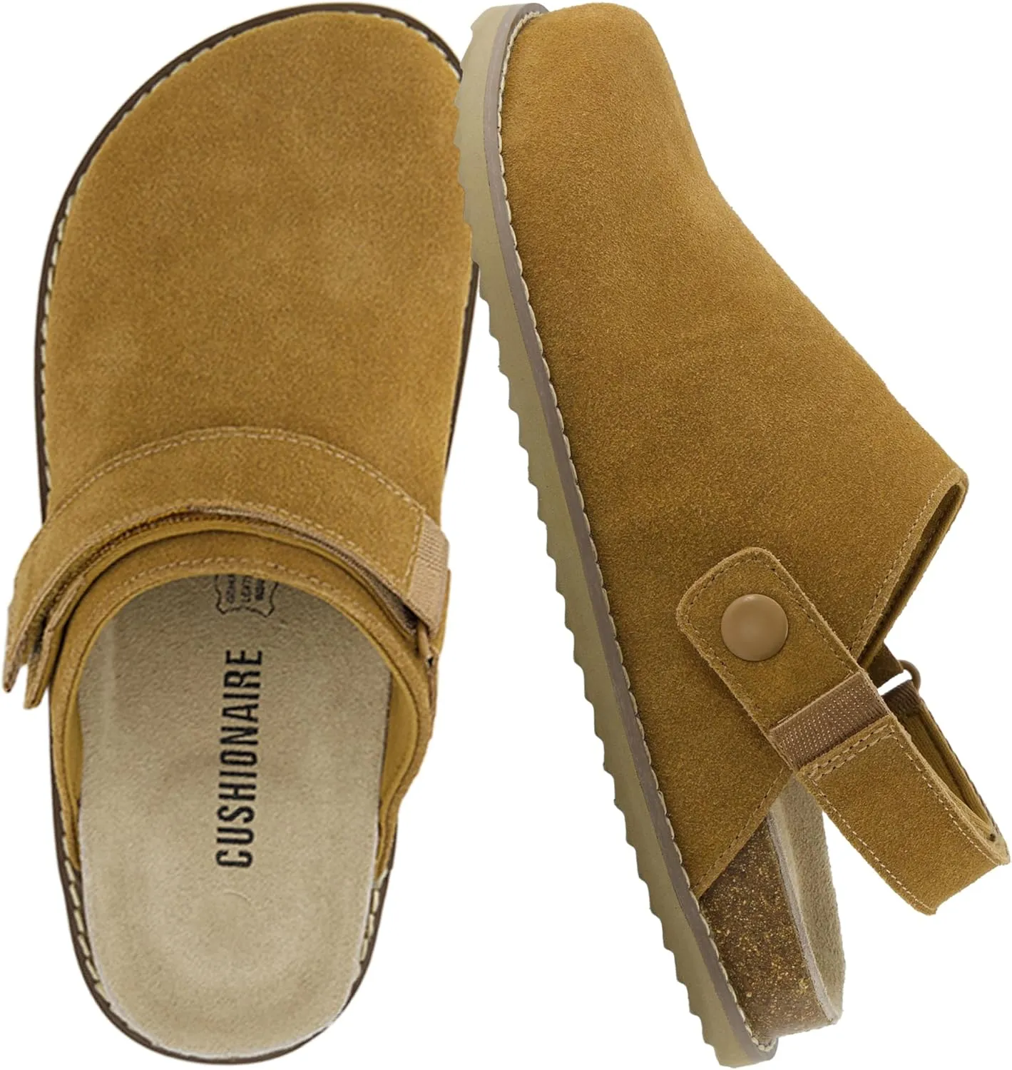 CUSHIONAIRE Women's Boulder Genuine Suede Clog with Swivel Strap – Lightweight EVA Sole, Memory Foam Insole, Wide Widths Available