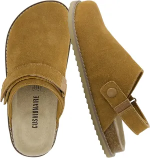 CUSHIONAIRE Women's Boulder Genuine Suede Clog with Swivel Strap – Lightweight EVA Sole, Memory Foam Insole, Wide Widths Available