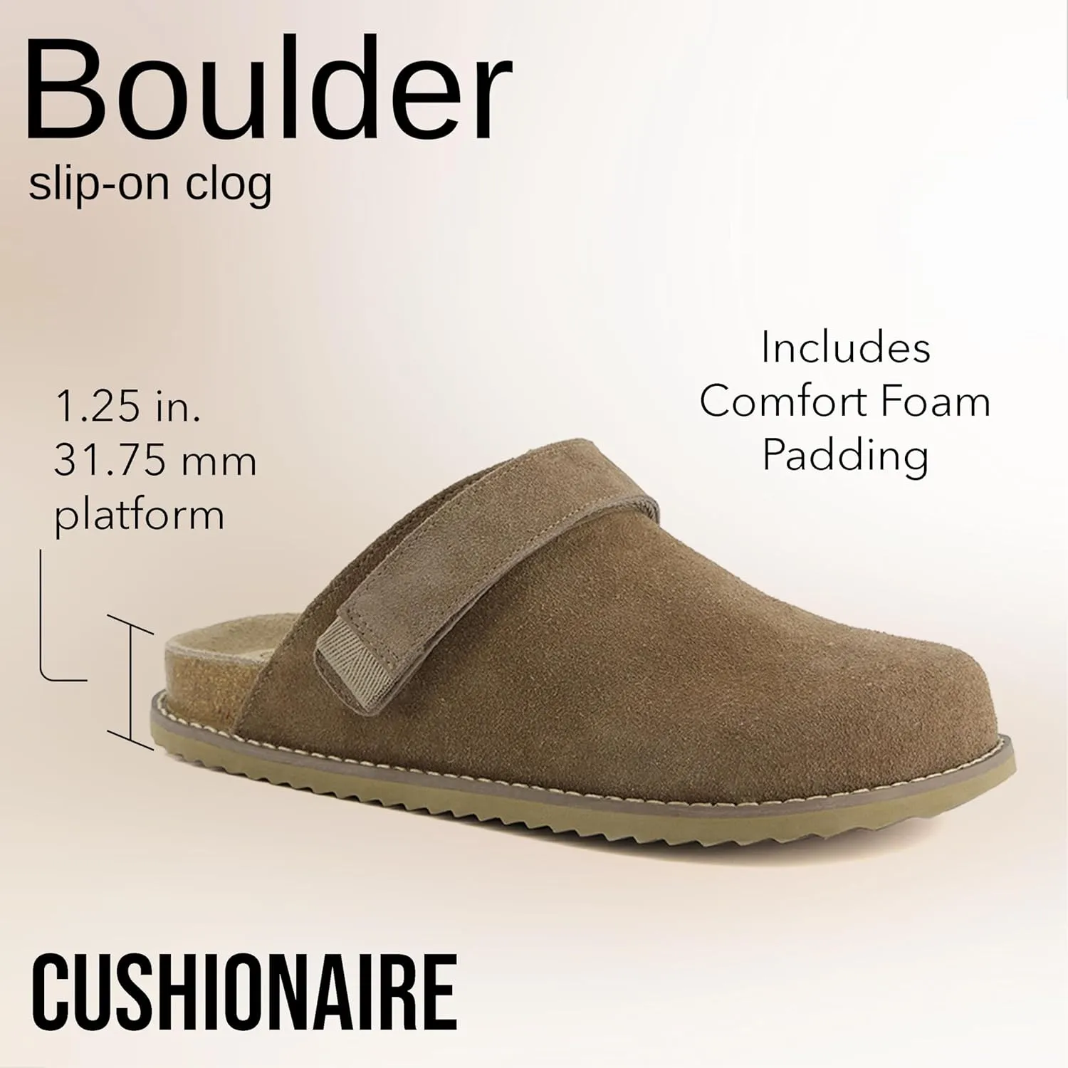CUSHIONAIRE Women's Boulder Genuine Suede Clog with Swivel Strap – Lightweight EVA Sole, Memory Foam Insole, Wide Widths Available