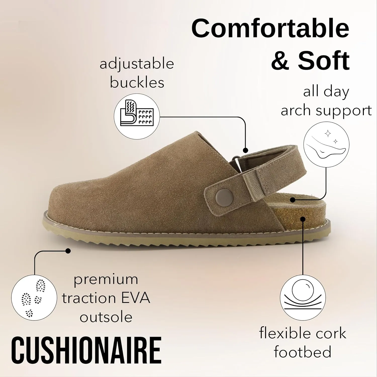 CUSHIONAIRE Women's Boulder Genuine Suede Clog with Swivel Strap – Lightweight EVA Sole, Memory Foam Insole, Wide Widths Available
