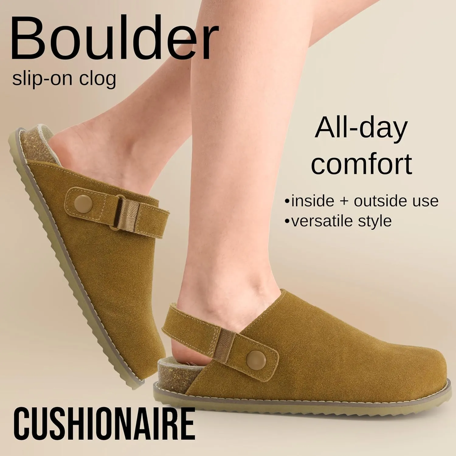 CUSHIONAIRE Women's Boulder Genuine Suede Clog with Swivel Strap – Lightweight EVA Sole, Memory Foam Insole, Wide Widths Available