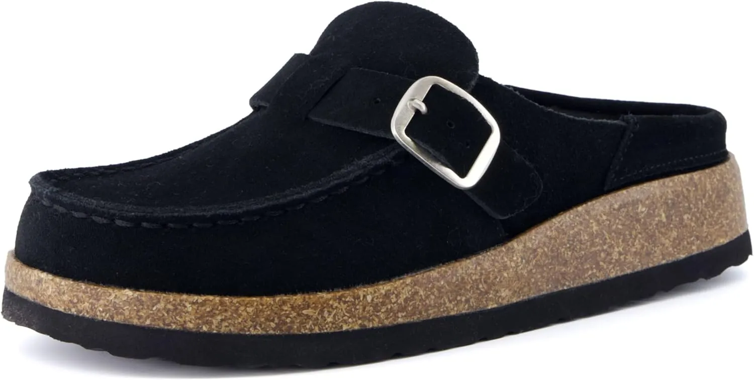 CUSHIONAIRE Women's Hobby Genuine Leather Cork Footbed Clog with  Comfort