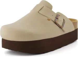 CUSHIONAIRE Women's Loom Cork Footbed Platform Clog – Comfortable Vegan Leather, Arch Support, All-Day Comfort, Wide Widths Available