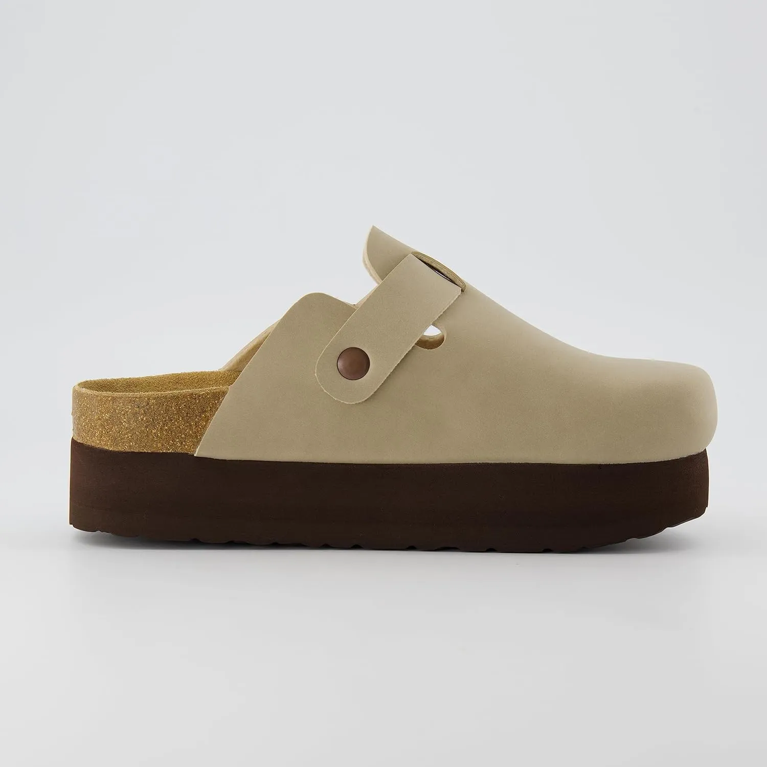 CUSHIONAIRE Women's Loom Cork Footbed Platform Clog – Comfortable Vegan Leather, Arch Support, All-Day Comfort, Wide Widths Available