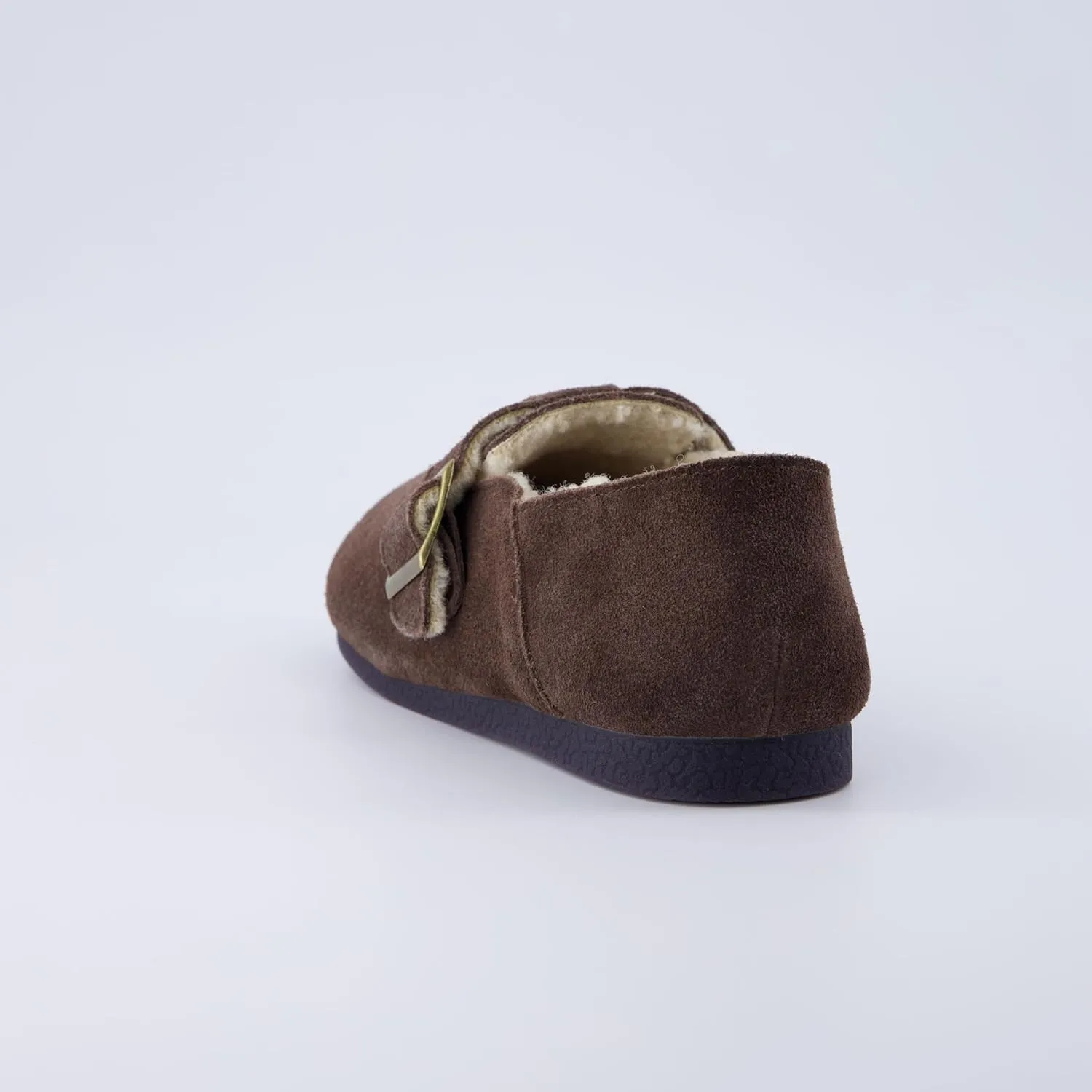 CUSHIONAIRE Women's Nest Genuine Suede Slip-On Shoe with Faux Shearling Lining & Memory Foam | Adjustable Buckle & Non-Slip Sole