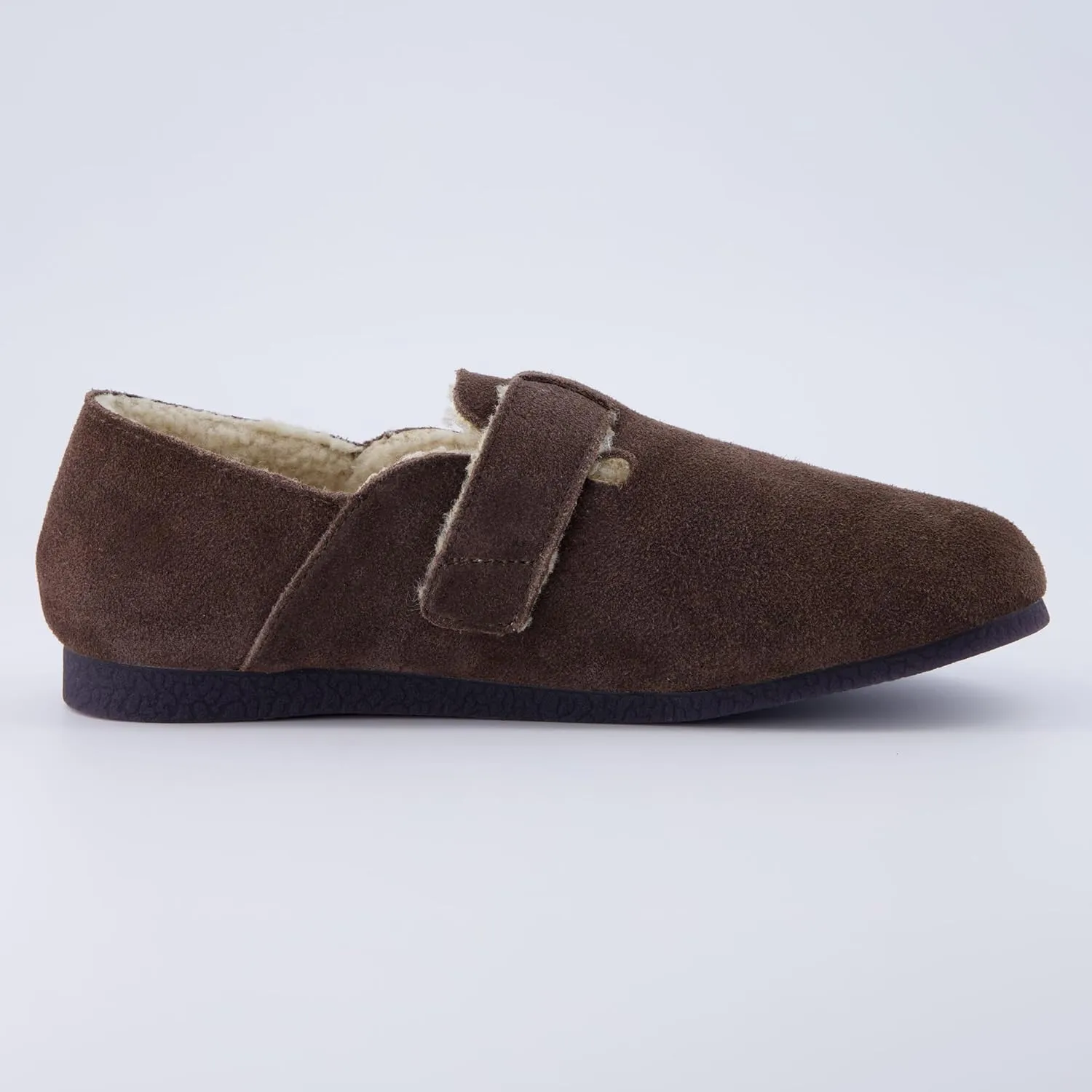 CUSHIONAIRE Women's Nest Genuine Suede Slip-On Shoe with Faux Shearling Lining & Memory Foam | Adjustable Buckle & Non-Slip Sole