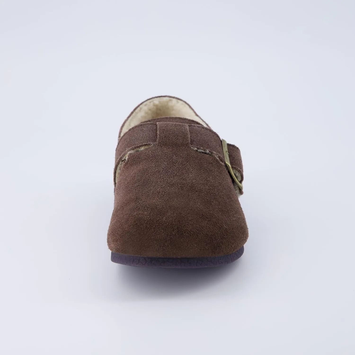 CUSHIONAIRE Women's Nest Genuine Suede Slip-On Shoe with Faux Shearling Lining & Memory Foam | Adjustable Buckle & Non-Slip Sole