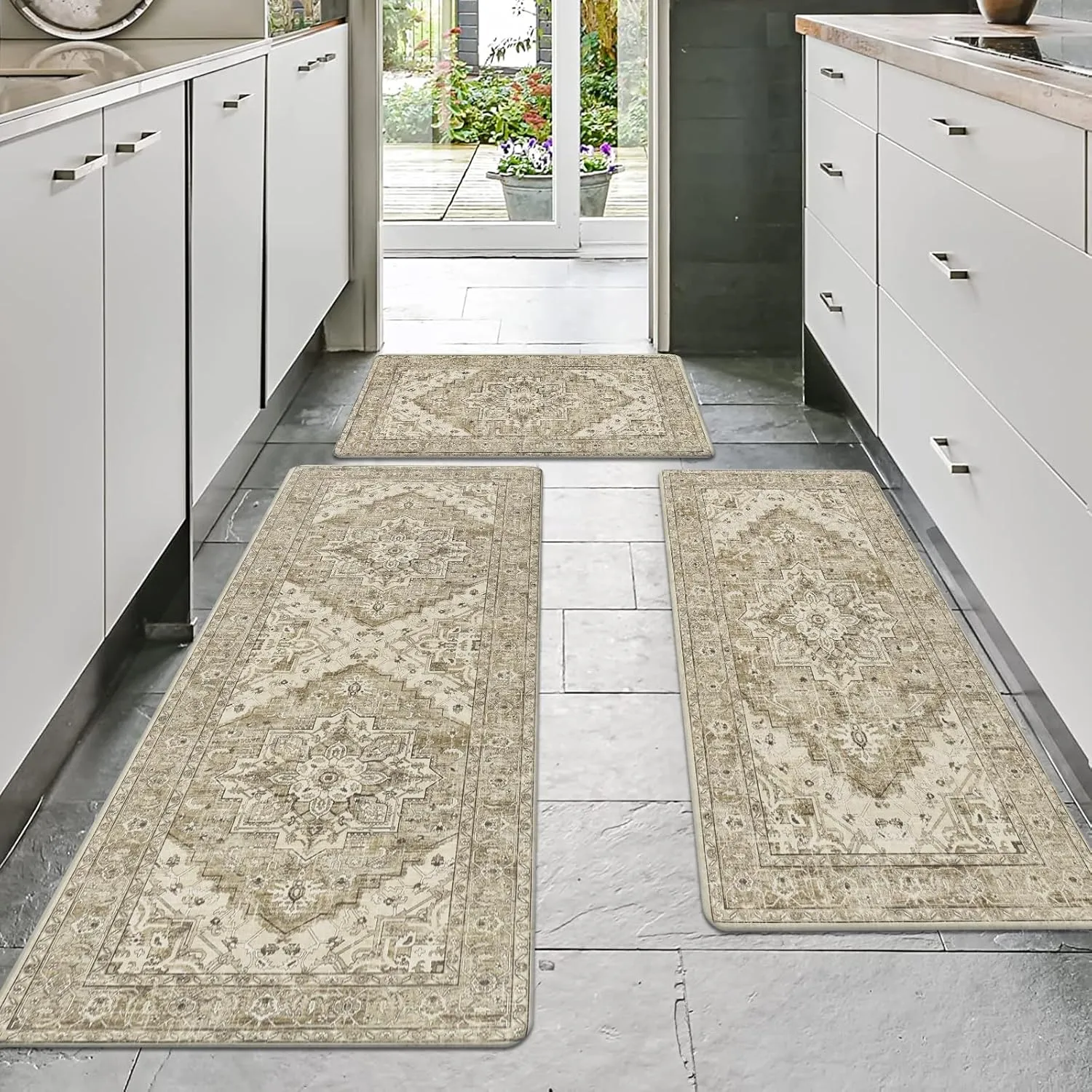 Cushioned Kitchen Rug Sets 3 Piece Anti Fatigue Kitchen Mats for Floor Non Slip Waterproof Kitchen Rugs and Mats Comfort Standing Mat Runner for Home Office,Sink,Laundry