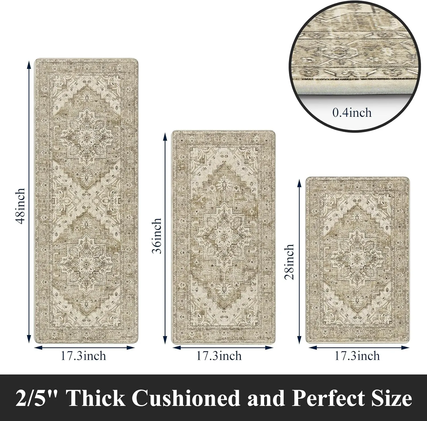 Cushioned Kitchen Rug Sets 3 Piece Anti Fatigue Kitchen Mats for Floor Non Slip Waterproof Kitchen Rugs and Mats Comfort Standing Mat Runner for Home Office,Sink,Laundry