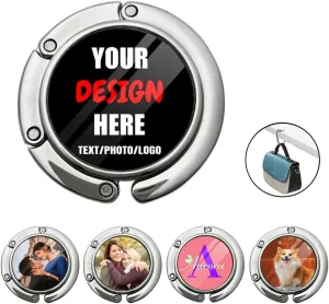 Customized Purse Hook for Table, Personalized Design Your Own Handbag Hangers with Photo Logo Text, Funny Handbag Hangers Gifts for Women Her, 5 PCS