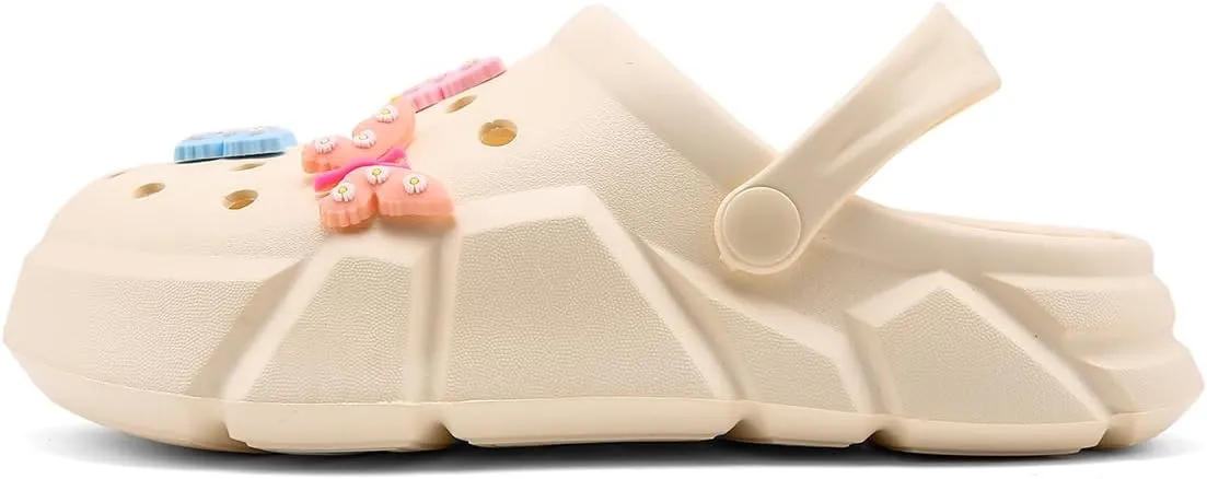 Cute Butterfly-Themed Lightweight Girls' Clogs, Platform Soft Sole Closed Toe EVA Home Garden Clog Shoes, Two-Way Wear Breathable Beach Clogs, Trendy Non-Slip Slip-On Sandals for Outdoor Indoor