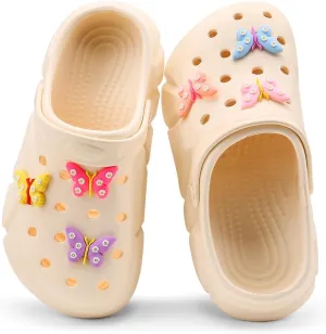 Cute Butterfly-Themed Lightweight Girls' Clogs, Platform Soft Sole Closed Toe EVA Home Garden Clog Shoes, Two-Way Wear Breathable Beach Clogs, Trendy Non-Slip Slip-On Sandals for Outdoor Indoor