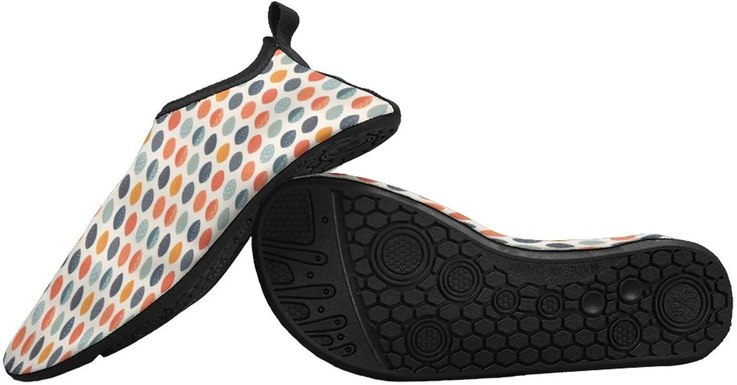 Cute Orange Blue Leafy Botanical Pattern Men Women Water Shoes Quick-Dry Aqua Socks Barefoot Slip-on for Beach Swim Sport Surf Yoga Exercise