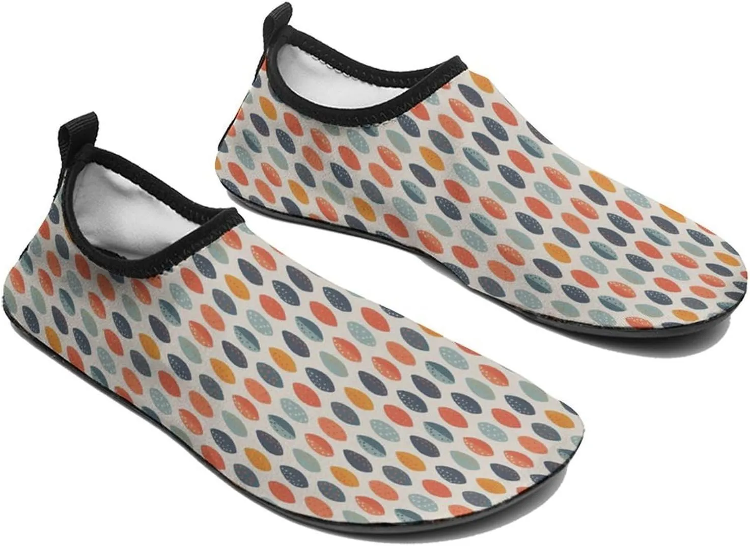 Cute Orange Blue Leafy Botanical Pattern Men Women Water Shoes Quick-Dry Aqua Socks Barefoot Slip-on for Beach Swim Sport Surf Yoga Exercise