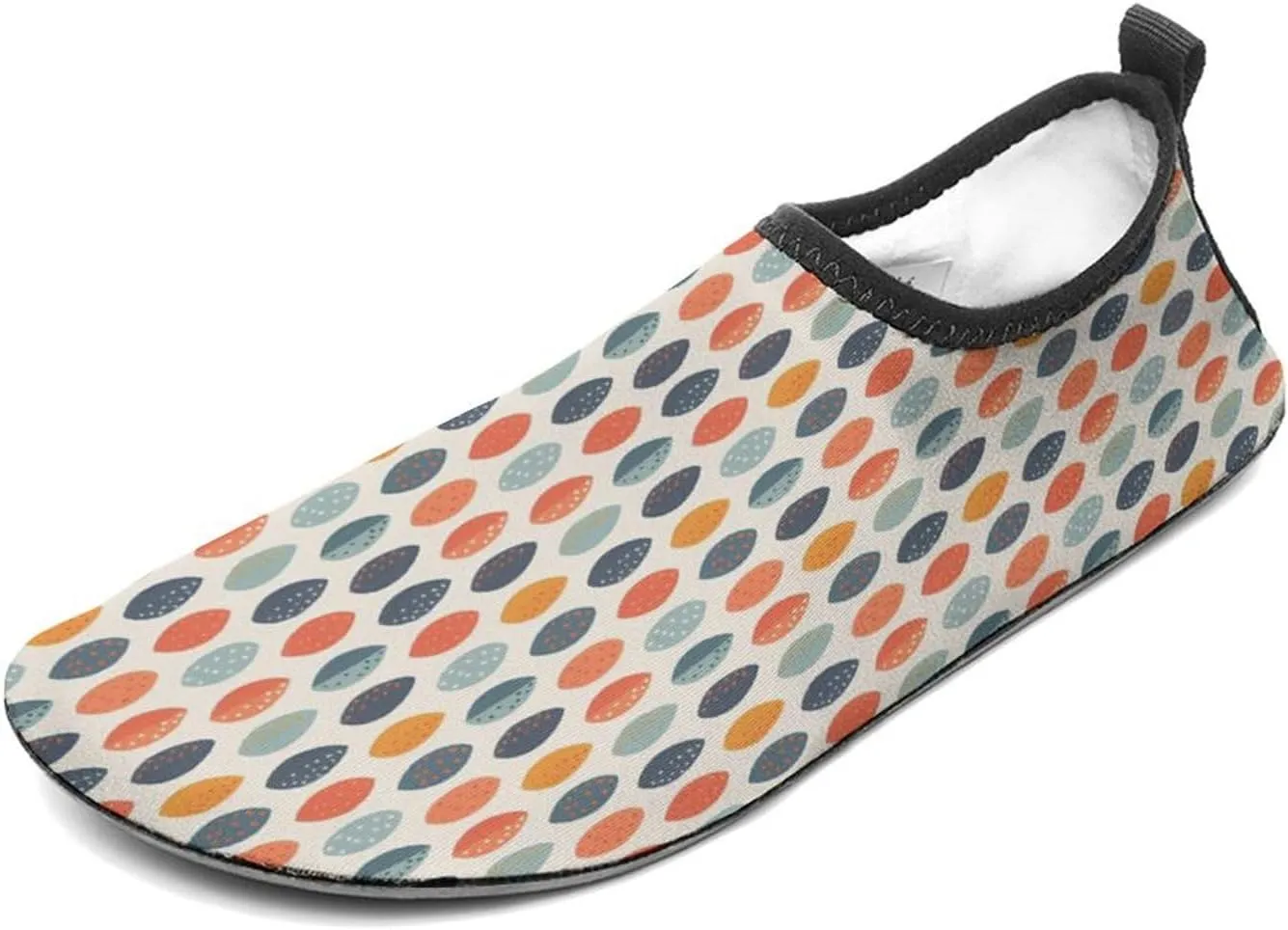 Cute Orange Blue Leafy Botanical Pattern Men Women Water Shoes Quick-Dry Aqua Socks Barefoot Slip-on for Beach Swim Sport Surf Yoga Exercise