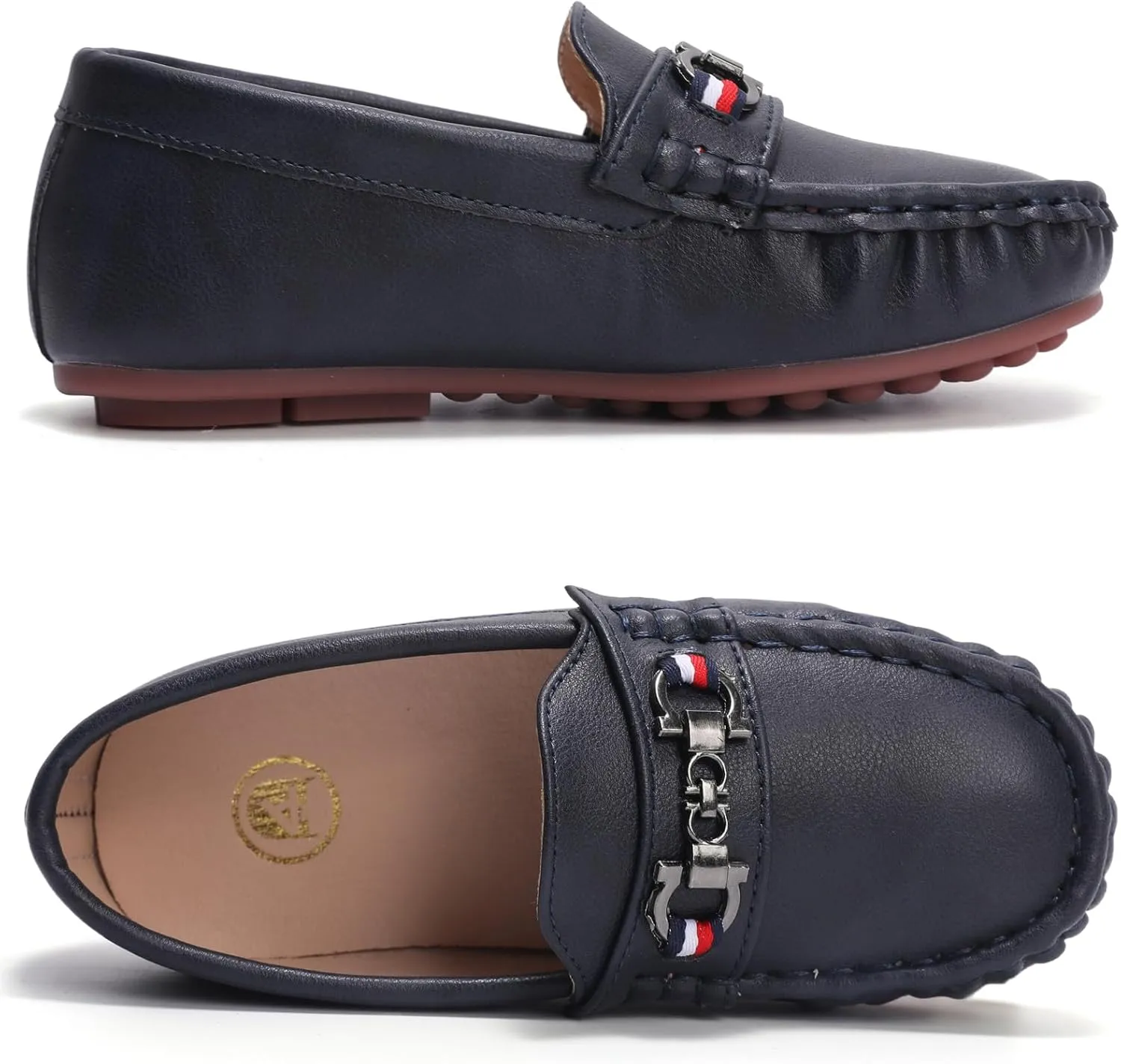 DADAWEN Toddler Little Kid Boys Girls Soft Leather Loafer Casual Moccasin Flats Dress Shoes Penny Slip On Boat Shoes School Wedding Church Loafers