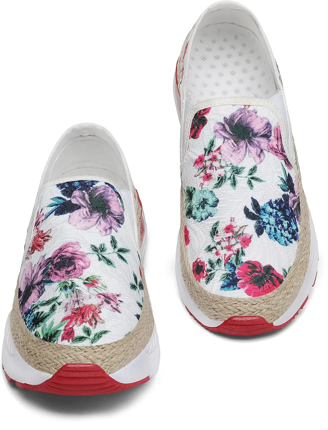 Dannto Women's Art Loafers Embroidered Floral Boat Sneakers Slip-On Ladies Walking Shoes