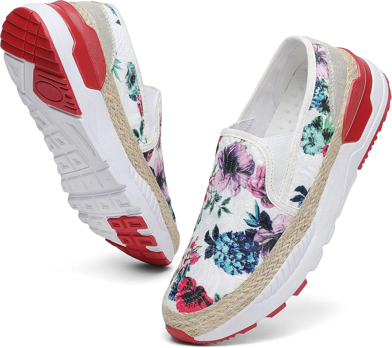 Dannto Women's Art Loafers Embroidered Floral Boat Sneakers Slip-On Ladies Walking Shoes